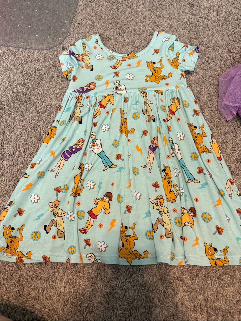 Scooby-Doo Inspired Girls' Light Blue Cartoon Print Dress